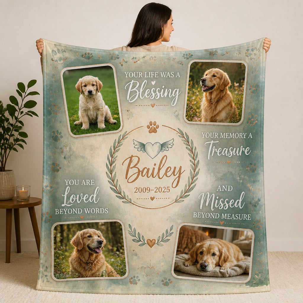 Pet Memorial Photo Collage Blanket — Your Life Was a Blessing - Personalized Blanket f5417186-3335-42c1-892f-e9df08d66249.jpg