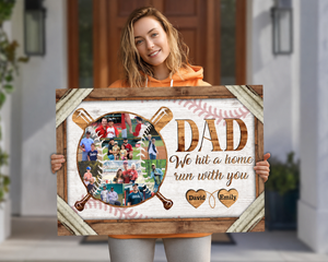 Personalized Dad Baseball Photo Collage Canvas, We Hit a Home Run With You Custom Kids Names, Father's Day Gift for Baseball Dad