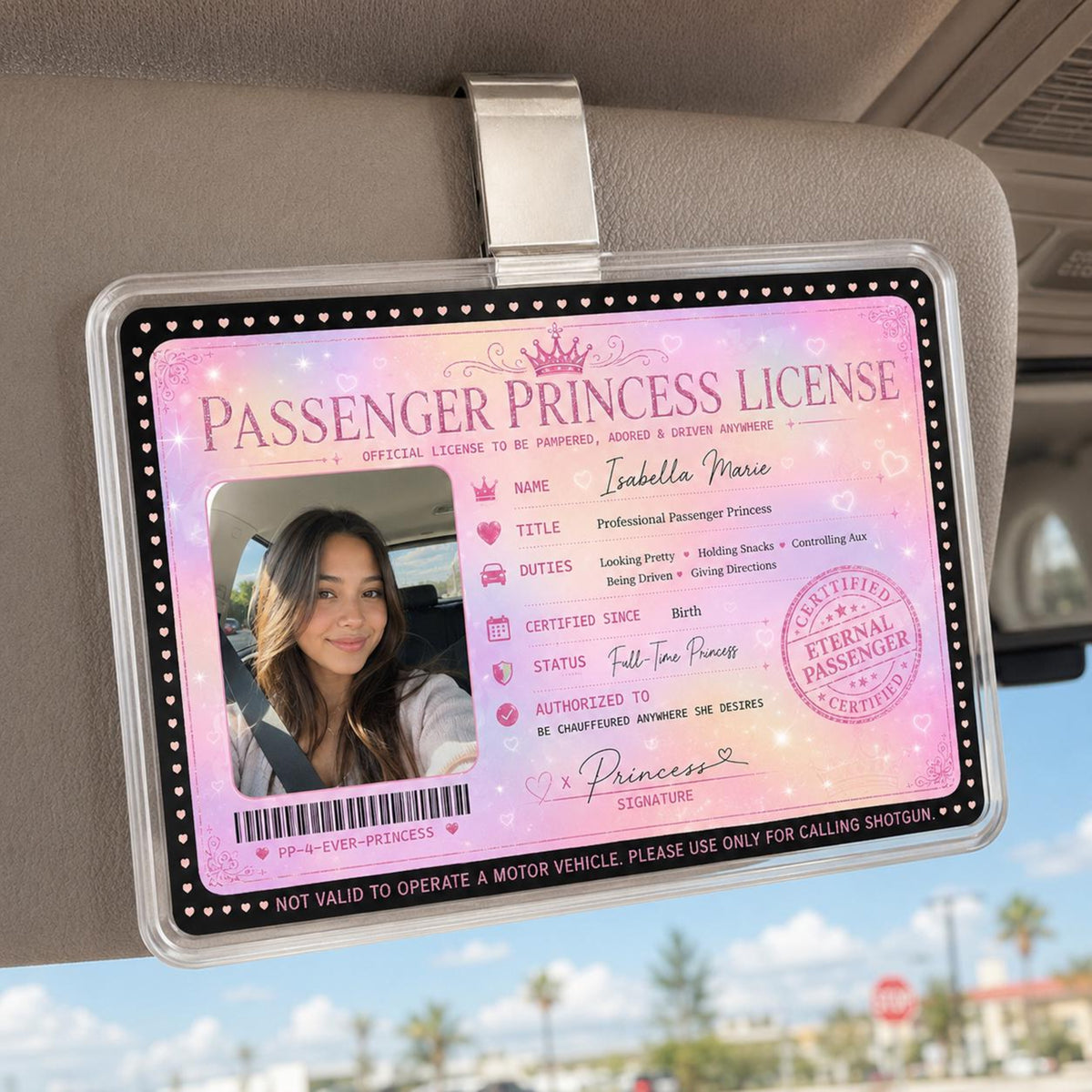 Custom Passenger Princess License Car Visor Clip, Personalized Photo Acrylic Car Accessory, Funny Couple Gift For Girlfriend f566745b-2dd7-41ec-acaf-bb4fc7b7b76a-3.jpg