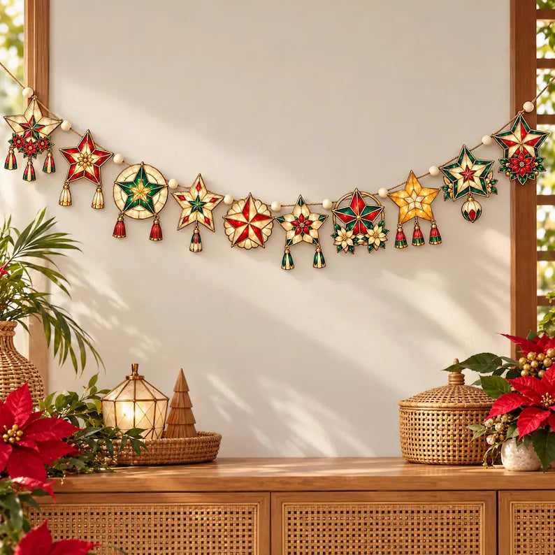 Wooden Garland: Filipino Christmas Parol Stars with Ivory Beads, Red Green Gold f572f796-a250-4180-8380-e013846816c0-dsffgre-2-.webp
