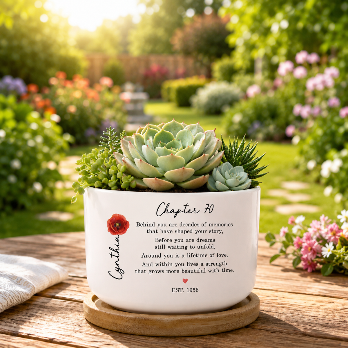 70th Birthday Gift For Women, Personalized Birth Flower Plant Pot, Custom Name Chapter 70 Planter