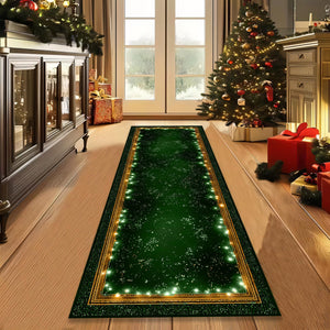 Green Christmas Runner Rug with Gold Trim, Festive Hallway Carpet, Holiday Entryway Runner, Decorative Winter Home Floor Mat f597d4d4-6c6e-4098-b8db-a175f79f6879-2.jpg