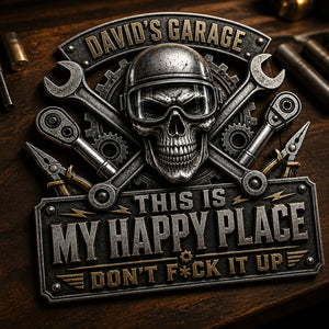 Personalized Garage Skull Metal Sign — This Is My Happy Place - Personalized Cut Metal Sign UV Printed f5b8bfd2-8658-406d-bcd9-950bda9982a3.jpg
