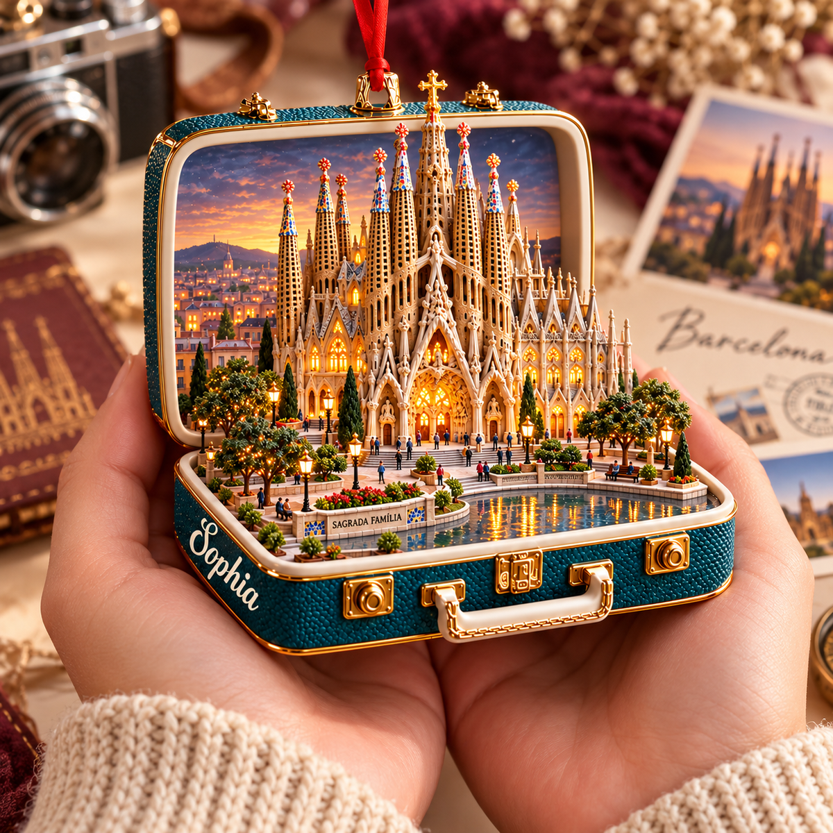 Personalized Sagrada Familia Suitcase Christmas Ornament – Barcelona Spain Travel Souvenir & Gift for Barcelona Lovers f5cb622c-ef07-4dd1-8814-9a5c9966bc84-Hands-Holding-a-Sagrada-Fam-lia-Keepsake-4.png