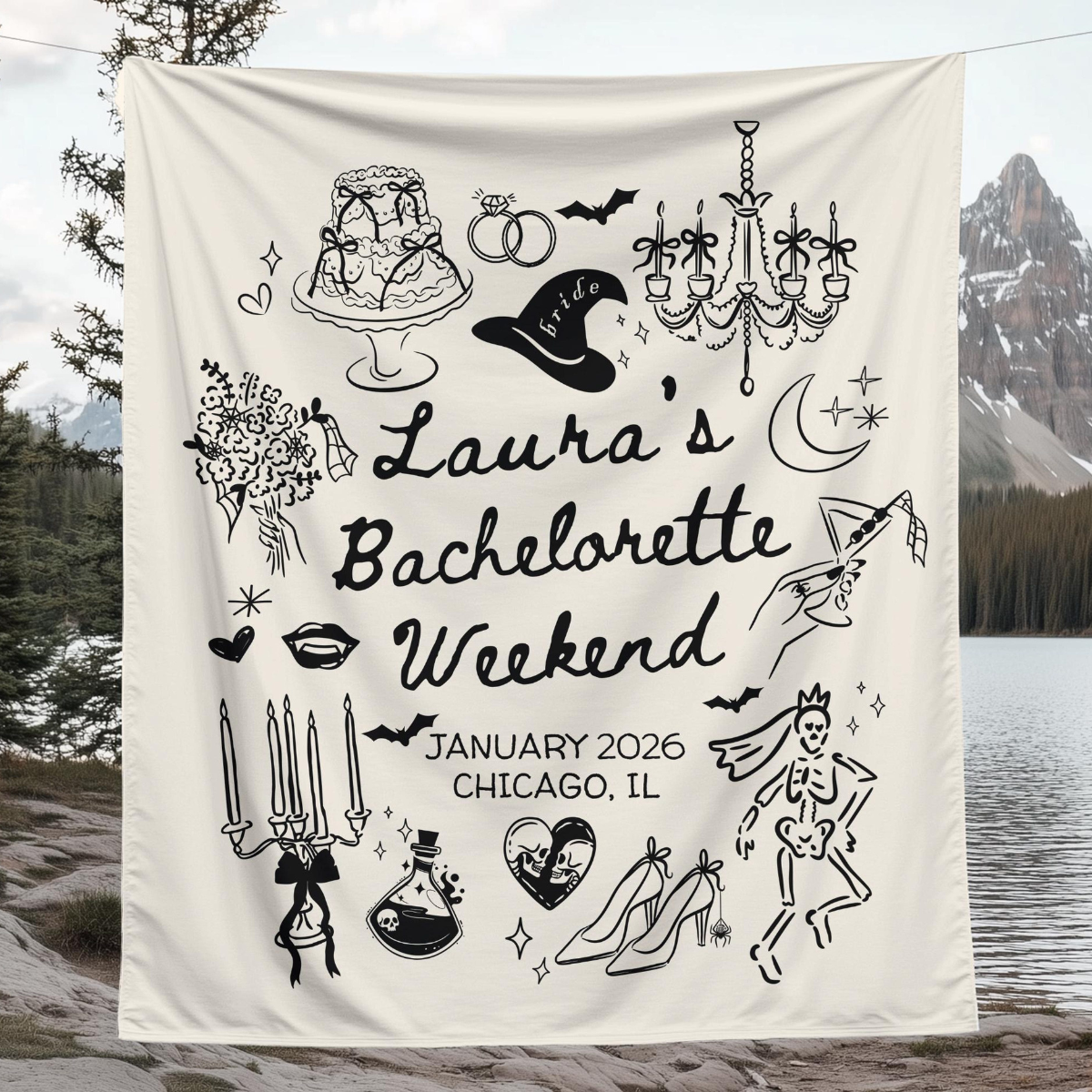 Personalized Witchy Bachelorette Party Decor, Custom Location Bachelorette Weekend Tapestry, Salem Bachelorette, Halloween Bridal Merch f5d4dde3-2d67-485c-b3fc-457902bde49b-4.png