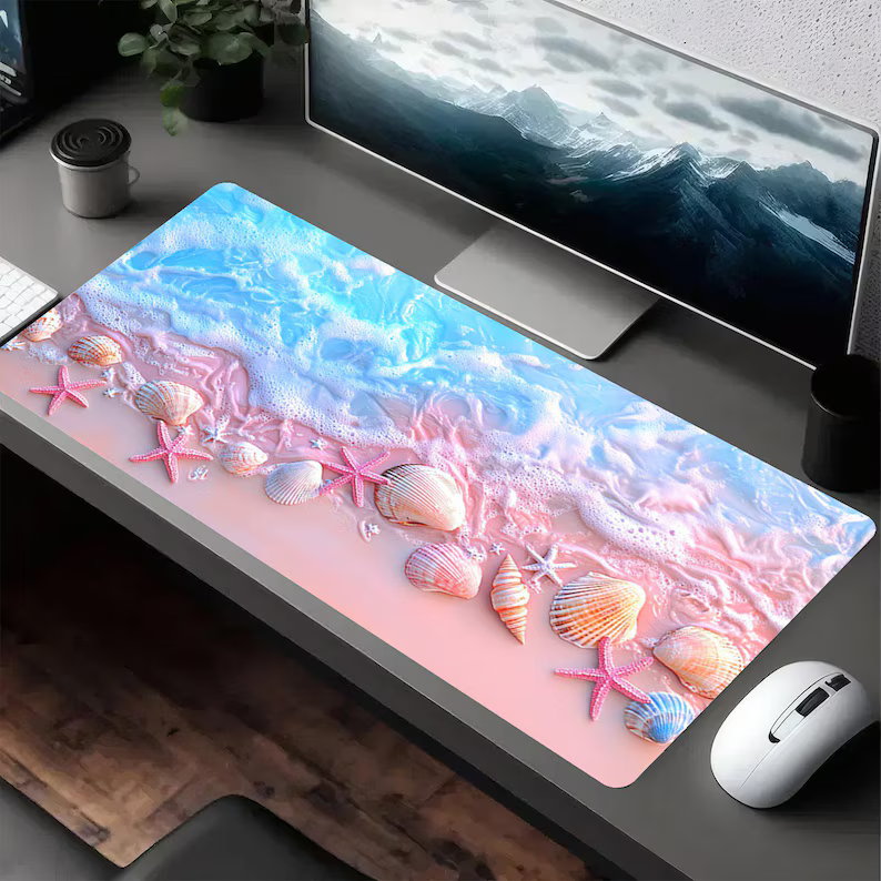 Pink Beach Desk Mat, Seashell Ocean Wave Keyboard Pad, Coastal Gaming Mouse Pad, Gift For Family f5f05c52-444f-4bce-bdba-aee3638c4792-j3.png