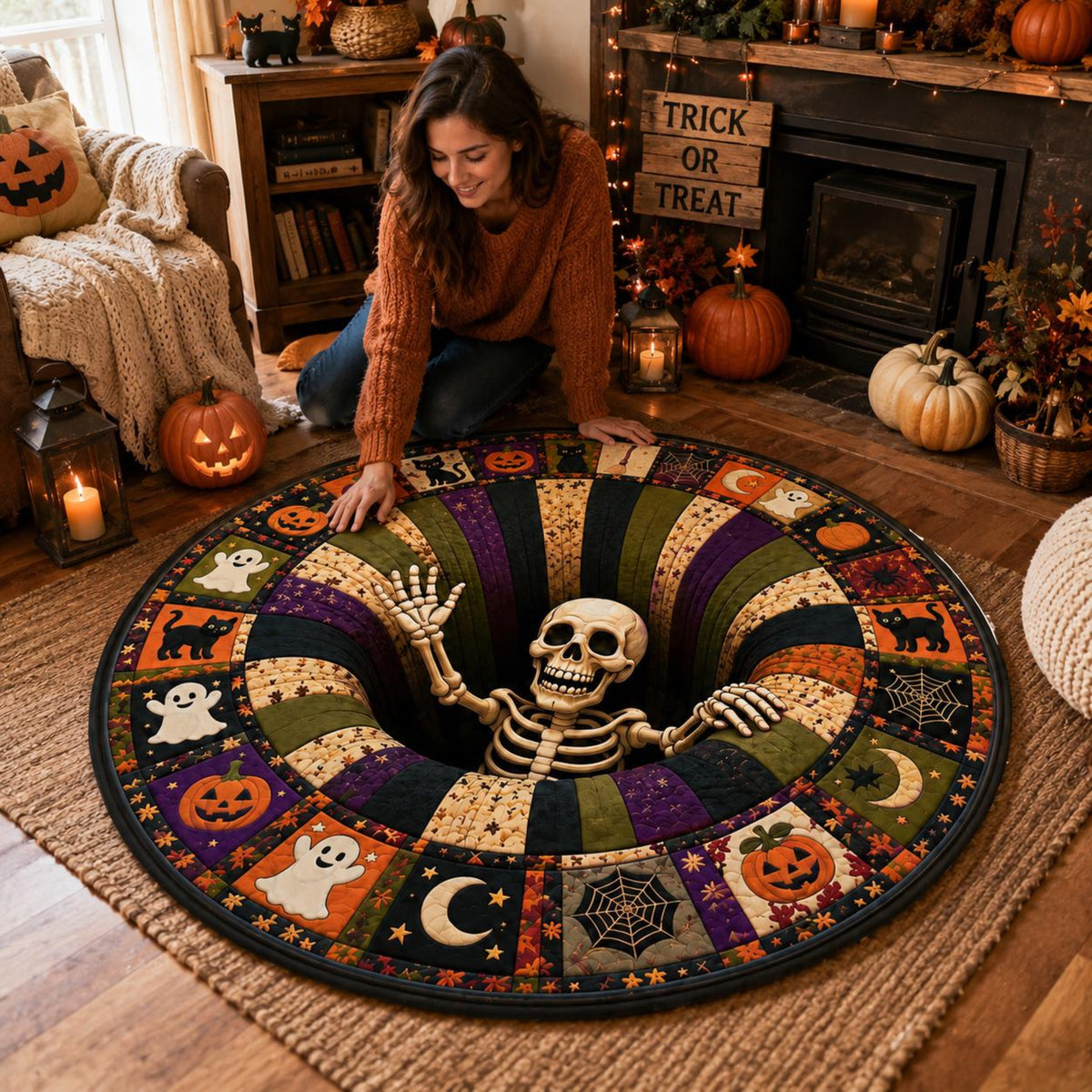 3D Effect Illusion Skull Vortex Quilted Round Rug, Halloween Horror Skeleton Carpet, Quilt Floor Mat, Living Room Bedroom Decor, Spooky Gift f5f76dcf-a67b-4ec5-a834-c5db7042c13e-6.jpg