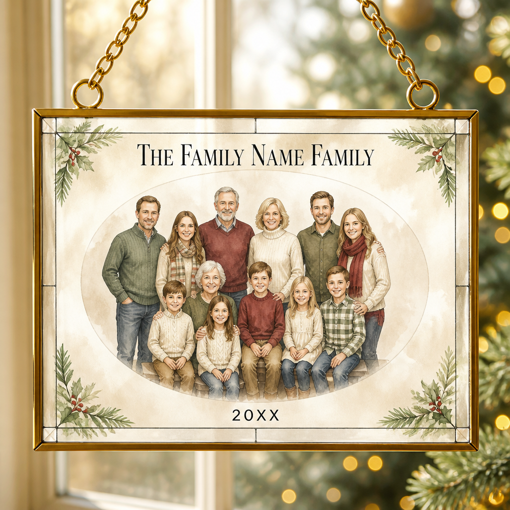 Custom Family Watercolor Portrait Suncatcher – Name & Year - Personalized Rectangle Stained Glass Suncatcher (PW) f60a102c-6904-4282-9ed3-963d342bc740.png