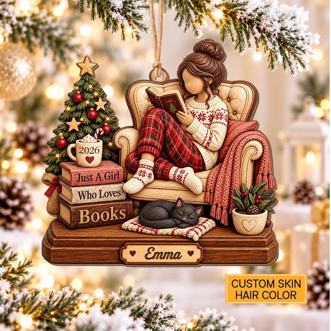Personalized Girl Reading Book 2D Ornament 2026: Bookworm Christmas Decor, Just A Girl Who Loves Books Wooden Ornament, Book Lover Gift f61828f5-a7f3-4d27-b53f-bc35984bdd5e-7.jpg