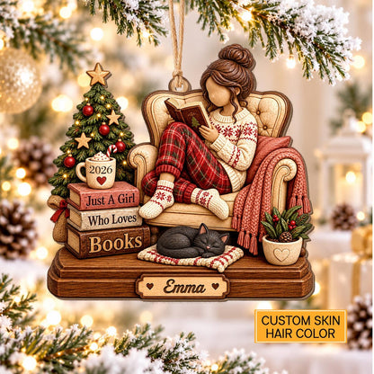 Personalized Girl Reading Book 2D Ornament 2026: Bookworm Christmas Decor, Just A Girl Who Loves Books Wooden Ornament, Book Lover Gift f61828f5-a7f3-4d27-b53f-bc35984bdd5e-7.jpg