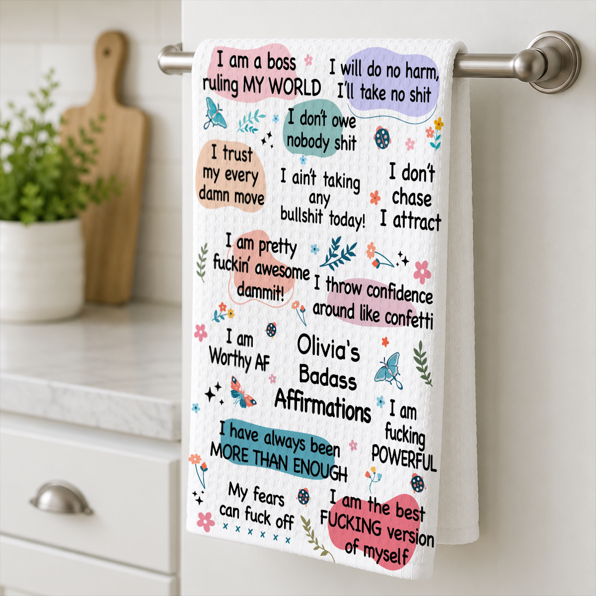 Girl's Affirmations Daily Reminder - Personalized Name Waffle Weave Kitchen Towel, Housewarming Gift f618a970-82d3-46d7-ae62-f651427362d2-4-4-.png