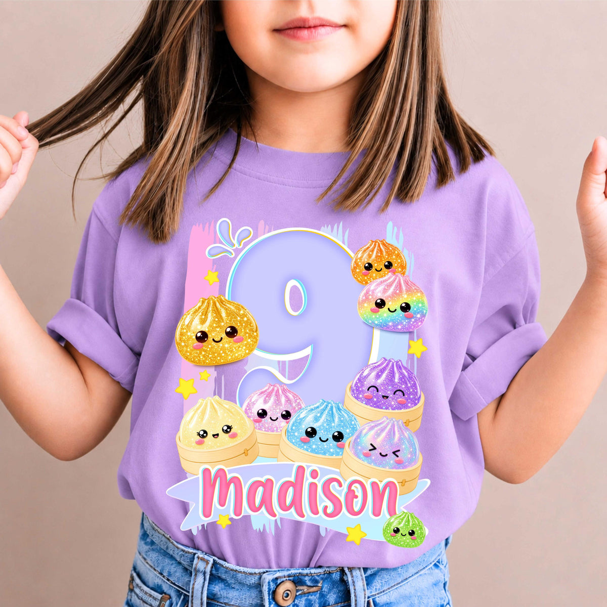 Personalized Birthday Dumpling T-Shirt for Girls – Custom Name Cute Glitter Bao Buns Birthday Party Tee f61c3d8b-4a03-4653-9b8f-3a0c079614da-4.jpg