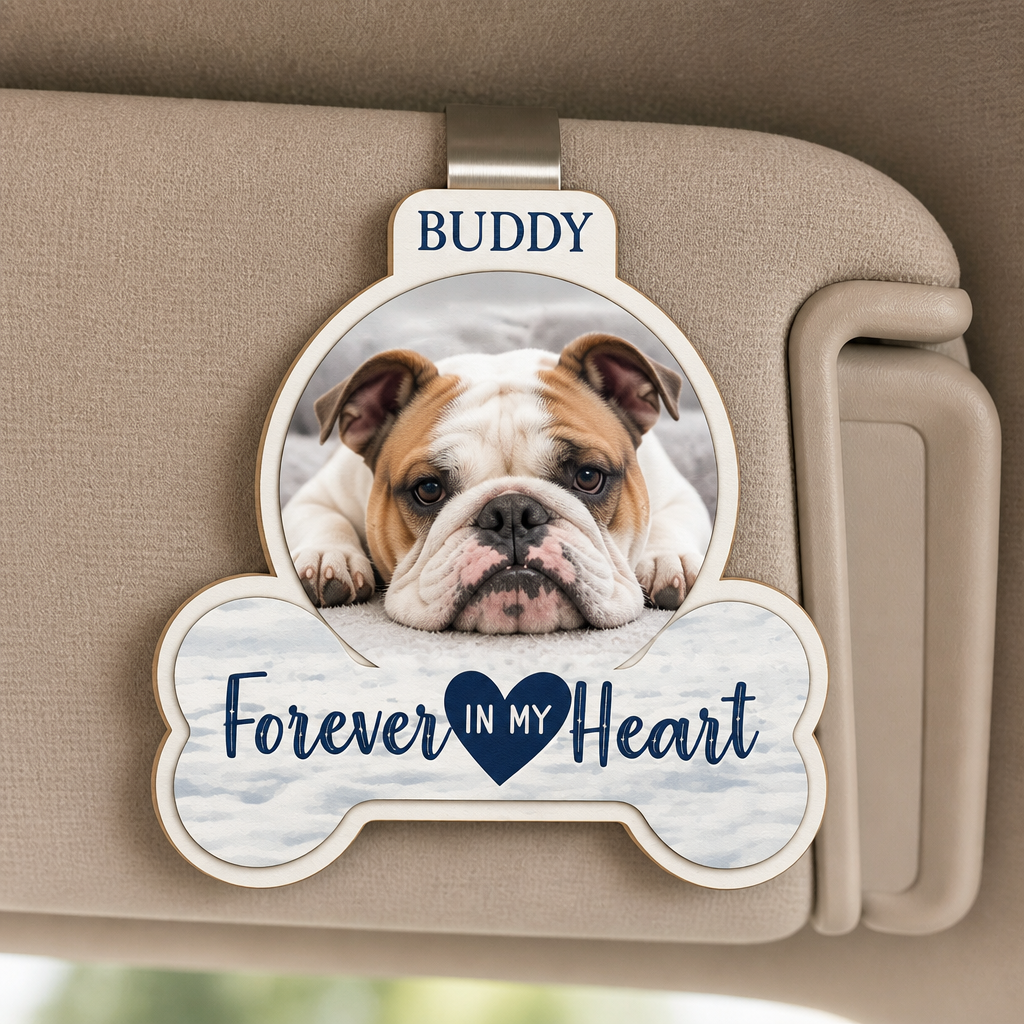 Pet Memorial Car Visor Clip – Photo + Name – Forever In My Heart - Personalized Wooden Car Visor Clip 2 Layer f6449ea7-db11-4957-b150-7af9f04dac28.png