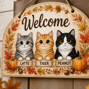 Autumn Cats Welcome Door Sign – 3 Pet Names - Personalized Wood Sign f64e9948-ca7a-4e26-9996-e2695f09963c.jpg