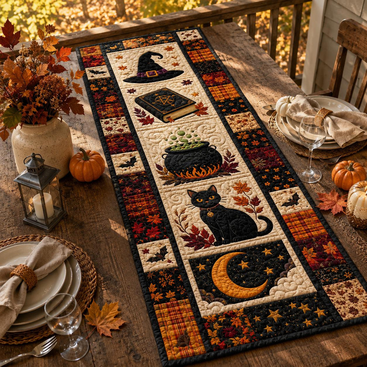 Halloween Quilted Table Runner, Fall Table Runner, Pumpkin Cat Ghost Bat Table Decor, Spooky Autumn Dining Table Runner Halloween Home Decor f65435a0-5eb8-4154-9261-5ab66289ede1-10.jpg
