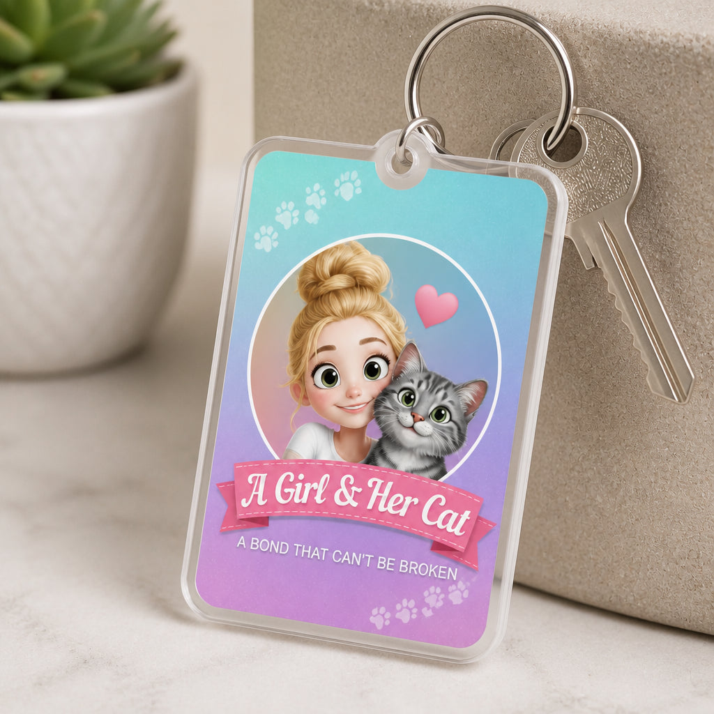 A Girl & Her Cat – Photo Portrait Acrylic Tag Keychain - Personalized Acrylic Tag Keychain f65e300c-86e7-4a27-acf0-744d43b3839f.jpg