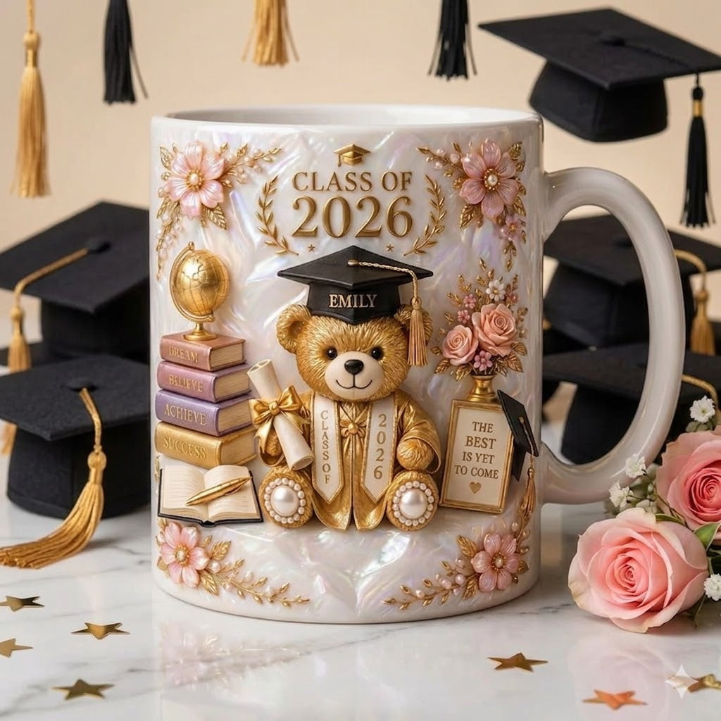 Class of 2026 Teddy Bear Graduation Mug - Personalized Mug, Gift For Her, Him