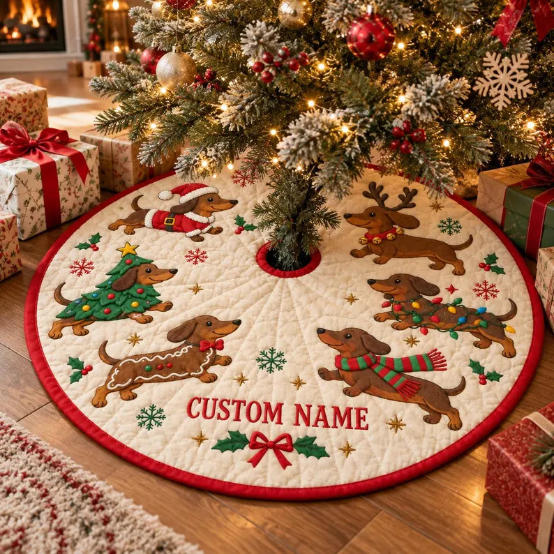 Dachshund Christmas Tree Skirt, Wiener Dog Holiday Decor, Custom Name Tree Skirt, Doxie Lover Christmas Gift, Festive Dog Home Decor f68c99ef-6e29-46ba-b409-66ccf4a5365d-dfhrtj-3-.webp