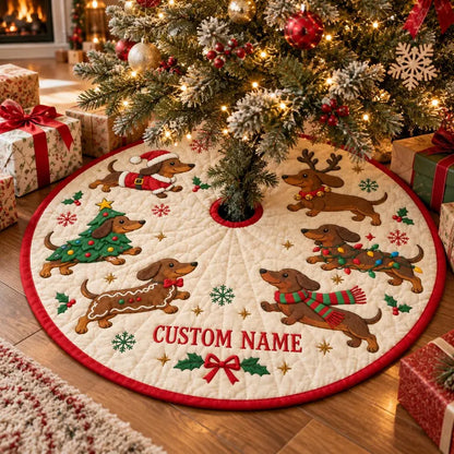 Dachshund Christmas Tree Skirt, Wiener Dog Holiday Decor, Custom Name Tree Skirt, Doxie Lover Christmas Gift, Festive Dog Home Decor f68c99ef-6e29-46ba-b409-66ccf4a5365d-dfhrtj-3-.webp