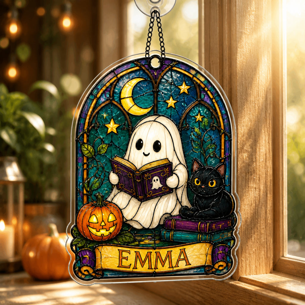 Personalized Stained-Glass Ghost Reader Suncatcher - Personalized Suncatcher Stained Glass f68e1e8a-2225-4186-adae-6a5b1e337b5a.jpg