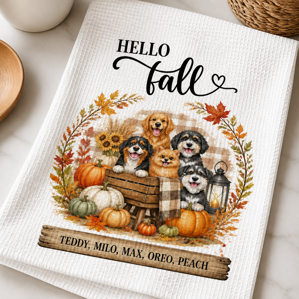 Hello Fall Farmhouse Dogs Kitchen Towel – Personalized Pet Names - Personalized Kitchen Towel f68e57d1-8edf-497c-8bfe-f849ef47b9ac.jpg