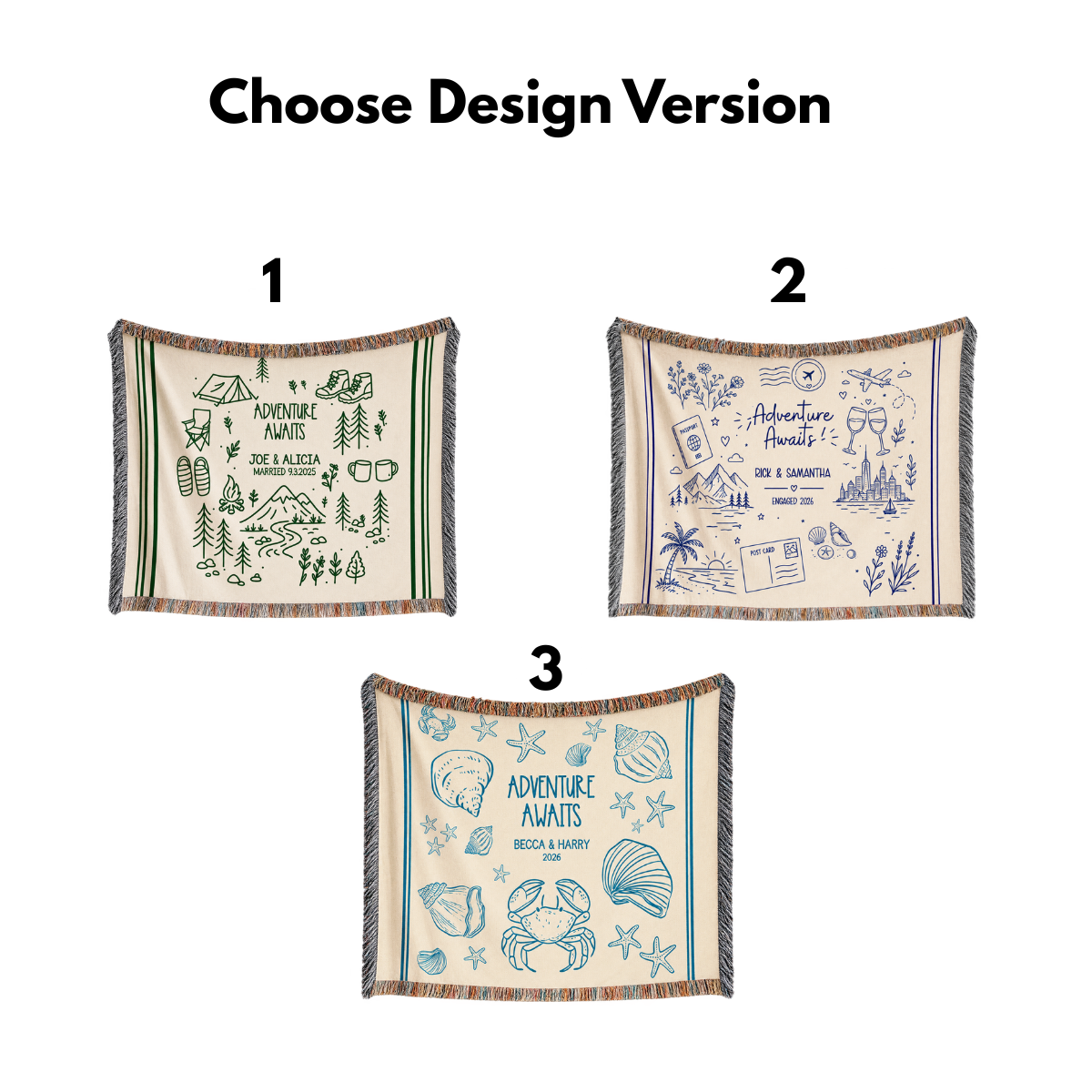 Personalized Couple Woven Throw Blanket | Adventure Awaits Custom Name Blanket, Moss Green Boho Doodle Decor, Wedding Engagement Anniversary Gift f6966ee6-d862-425f-8099-e9a4cc5c12af-1.png