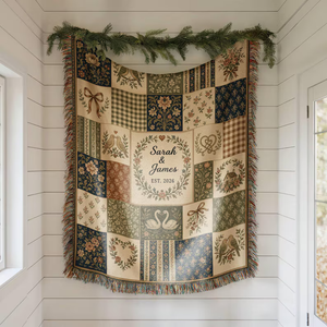 Personalized Floral Patchwork Woven Blanket, Custom Couple Name & Wedding Date Throw, Vintage Botanical Wedding Gift, Anniversary Keepsake Blanket f6ea9b25-9fc1-4cf0-830c-7bc7ac7362a4-p1_converted.png