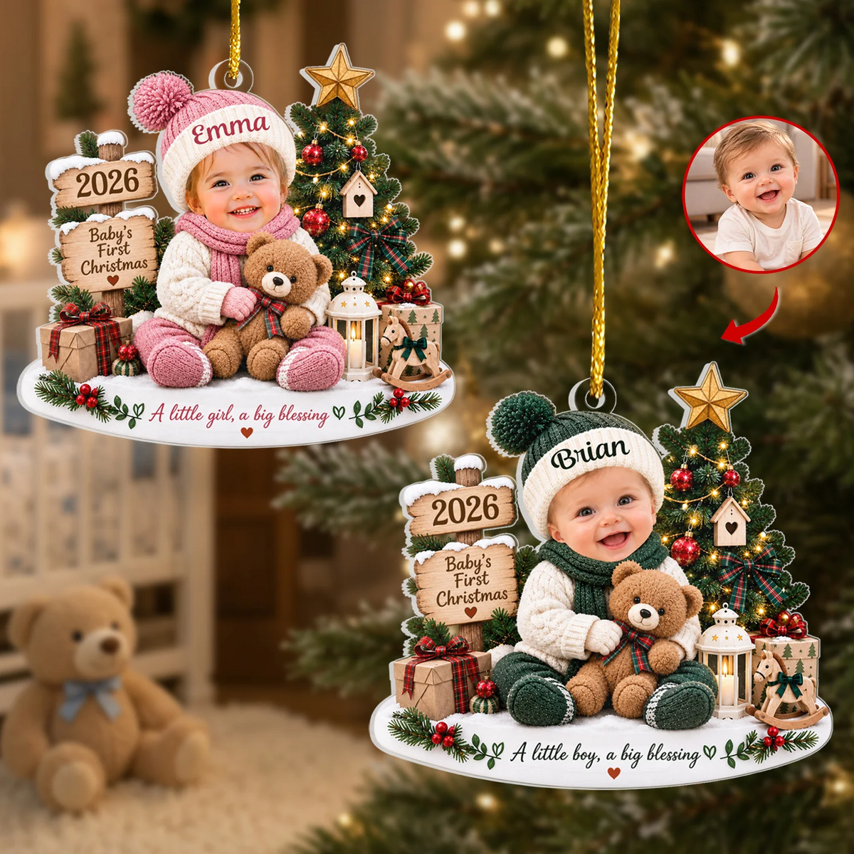 A Little Baby A Big Blessing - Personalized Acrylic Ornament, Gift For Baby, First Christmas Ornament With Custom Baby's Photo & Name f701e5a4-07a9-42bc-b3c2-9023650e2a8f-t-i-xu-ng-85-.png