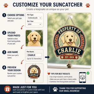 Property Of [Pet Name] Crest Tee (Est. Year) - Personalized 1 Layered Suncatcher with Charm f72e9b7e-1187-4f73-b5a7-4137addfd2a6.jpg