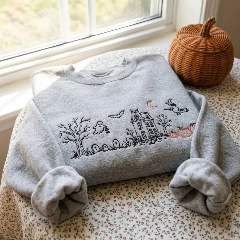Embroidered Haunted Manor Sweatshirt, Vintage Halloween Crewneck, Gothic Autumn Pullover f730f6a2-7def-4265-9f3d-8ef49d81f24a-dfdffdgf-2-.webp