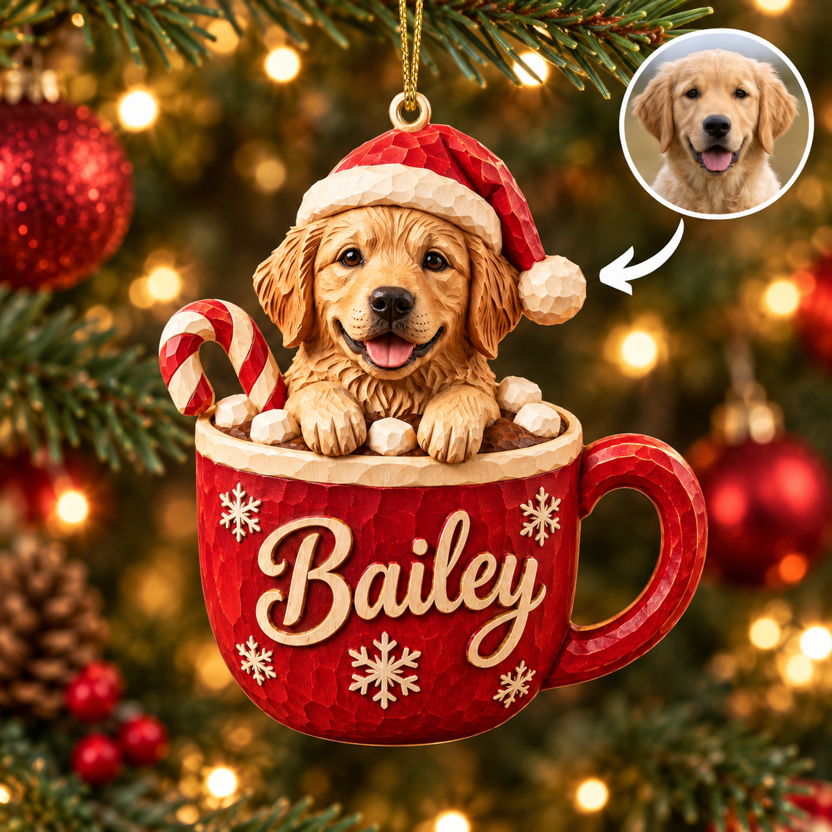 Personalized Dog Christmas Ornament – Custom Pet Photo & Name, 3D Relief Hot Cocoa Mug Ornament, Christmas Gift for Dog Lovers f73ef0f7-74e4-466f-bc6e-65560327f670-Bailey-s-golden-retriever-Christmas-ornament.png
