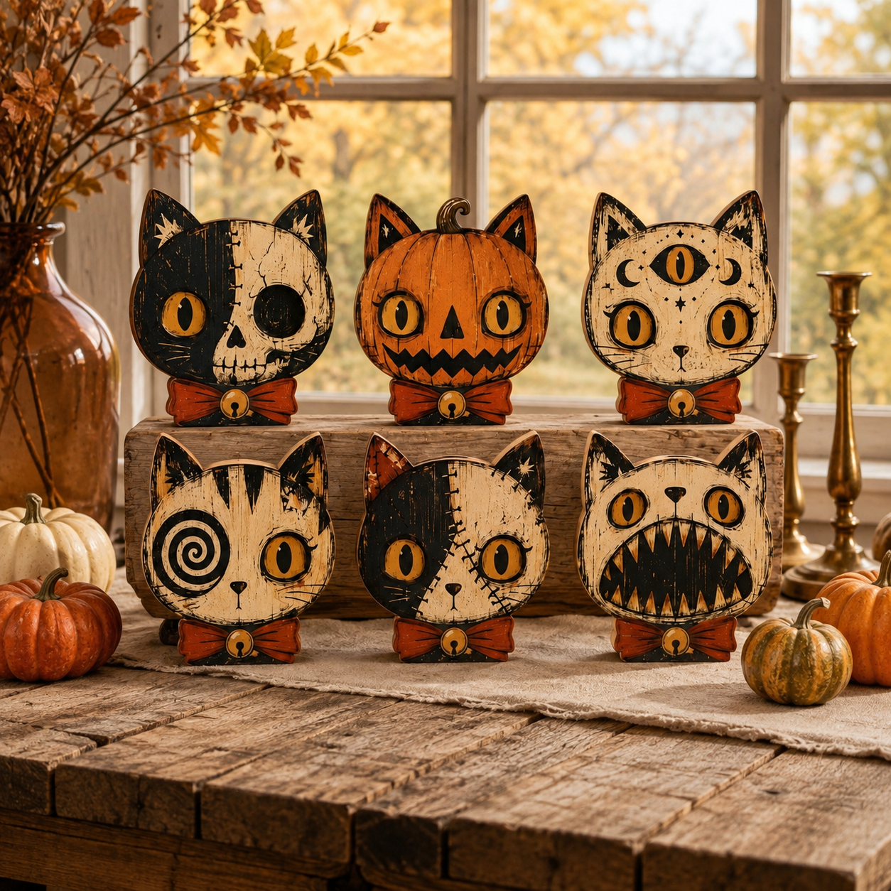 Vintage Halloween Decor Indoor, Halloween Cat Wooden Block for Shelf Decor, Skull, Black Cat, Primitive Halloween Decor, Housewarming Gift f75b73bd-daad-40e3-97eb-7394cfe9f45e-banner-1.png