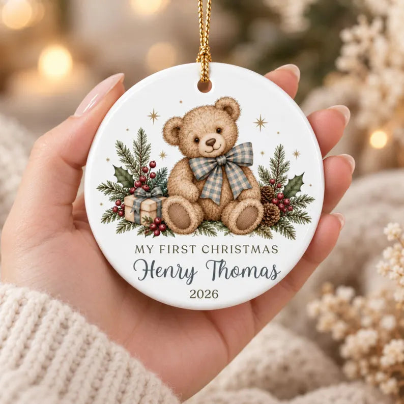 Personalized Baby's First Christmas Ornament, Teddy Bear with Blue Gingham Bow, Custom Name Ceramic Keepsake, Baby Boy Christmas 2026 f76990ec-99ed-4d4b-8f4f-99a35d5e3b35-fgjyg-2-.webp