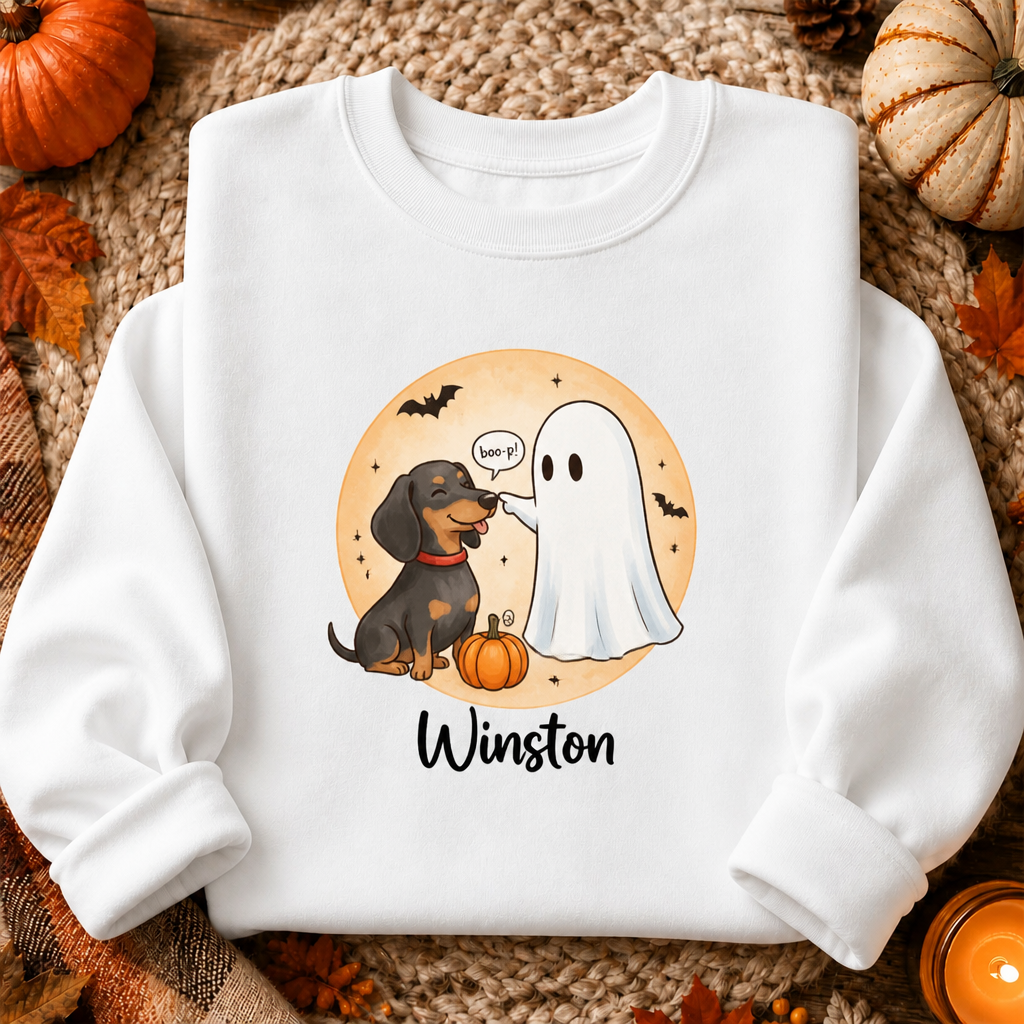 Boo‑p Dachshund Ghost Personalized Sweatshirt - Personalized Sweatshirt f7719ef3-9787-402c-a034-8ce51c7f7401.png