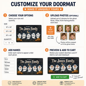 Halloween Family Ghost Doormat — Personalized Surname & Names - Personalized Doormat f774dab1-a60b-45da-bc8b-61f28e9e323f.jpg