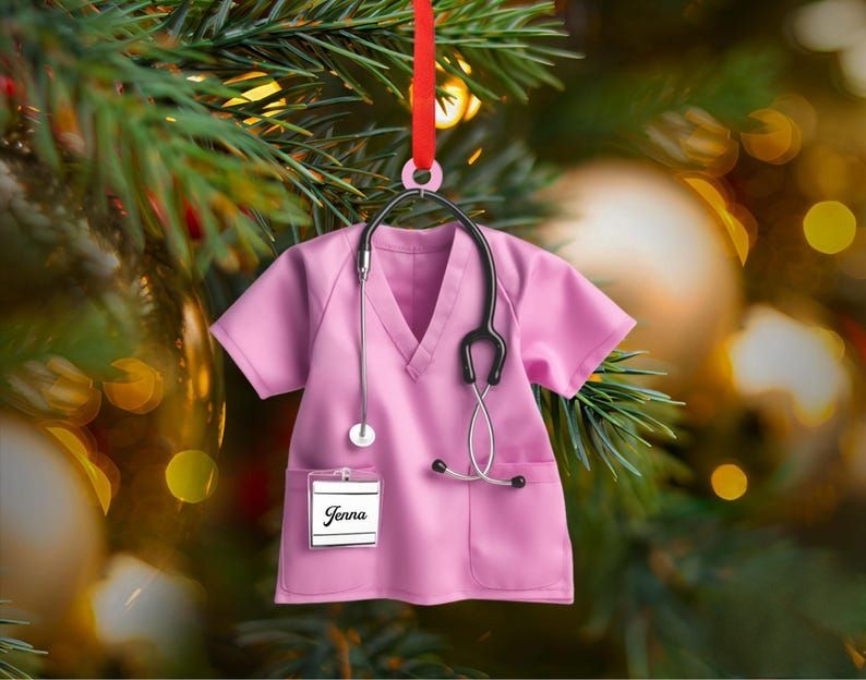 Scrubs Nurse Ornament - Personalized Doctor Christmas Ornament with Name and Stethoscope - Custom Healthcare Workers-Physician Keepsake Gift