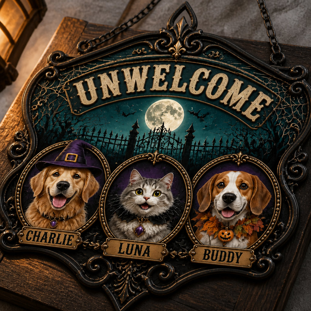 Halloween UNWELCOME Haunted Pets – Custom Photo UV Metal Sign - Personalized Cut Metal Sign UV Printed f79f1b17-54ed-4571-8ed7-a56774ed511c.jpg
