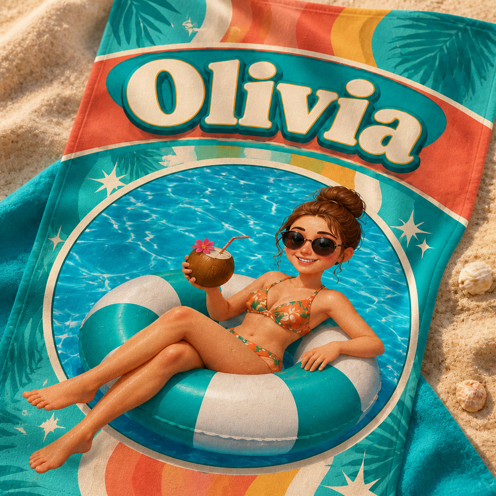 Photo-to-Cartoon Beach Towel – Name + Pool Float Portrait - Personalized Beach Towel f7c2a58c-4b0f-47d1-95e2-c0f40ddbefc3.jpg
