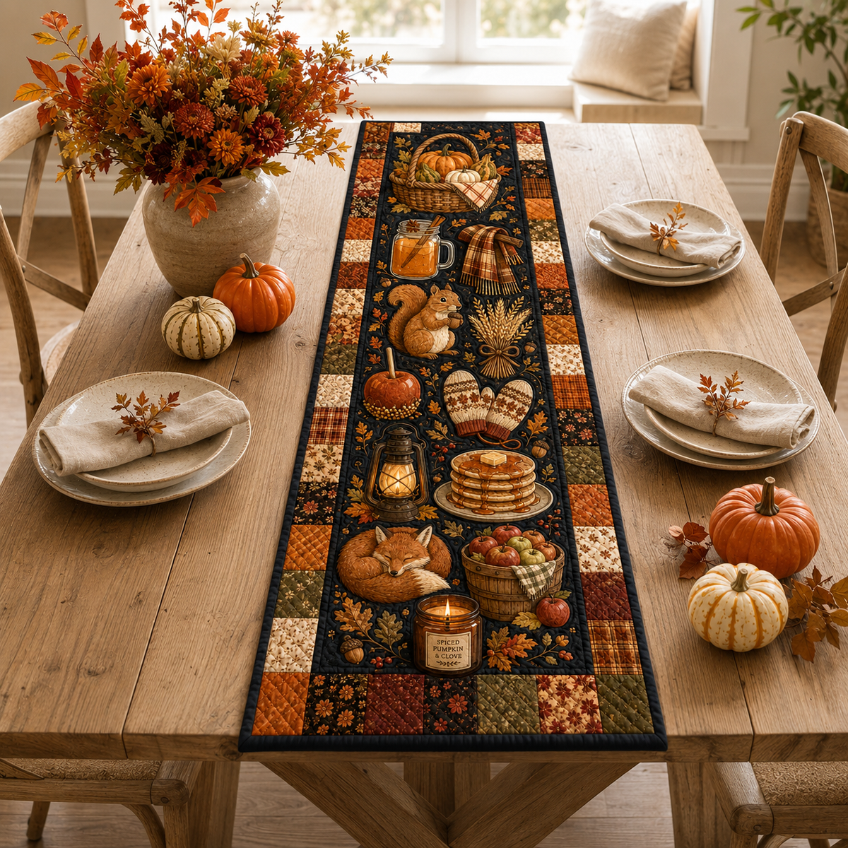 Fall Quilted Table Runner, Cozy Autumn Squirrel Fox & Pumpkin Patchwork Runner, Rustic Thanksgiving Table Decor f7ce6d1b-5679-46b8-a6f6-7d526a9b9eea-Image-Aug-13-2026-12_00_33-PM-1-.png