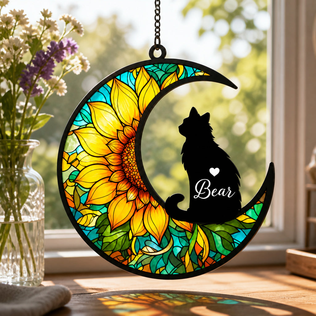 Custom Cat Name Stained-Glass Suncatcher – Moon & Irises - Personalized Suncatcher Ornament f7d01871-33b9-4669-99c1-dc2f1dda1199.jpg