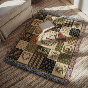 Personalized Floral Patchwork Woven Blanket, Custom Couple Name & Wedding Date Throw, Vintage Botanical Wedding Gift, Anniversary Keepsake Blanket f7de3556-95ff-49ac-af4c-a6bd97a91893-p3_converted.png
