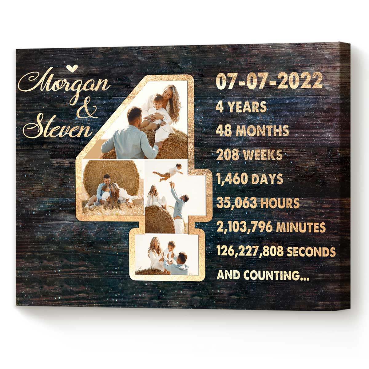 Personalized 4th Anniversary Photo Collage Wall Art, 4th Anniversary Gifts, 4 Year Anniversary Gift For Him For Her
