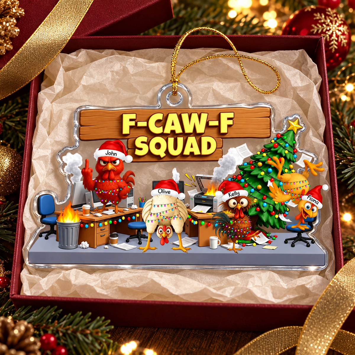 F-Caw-F Squad - Funny White Elephant Party Exchange Gift For Coworker Team - Personalized Acrylic Ornament f7f0d57b-ea9a-4e75-aa43-3d86c043775a-ds.png