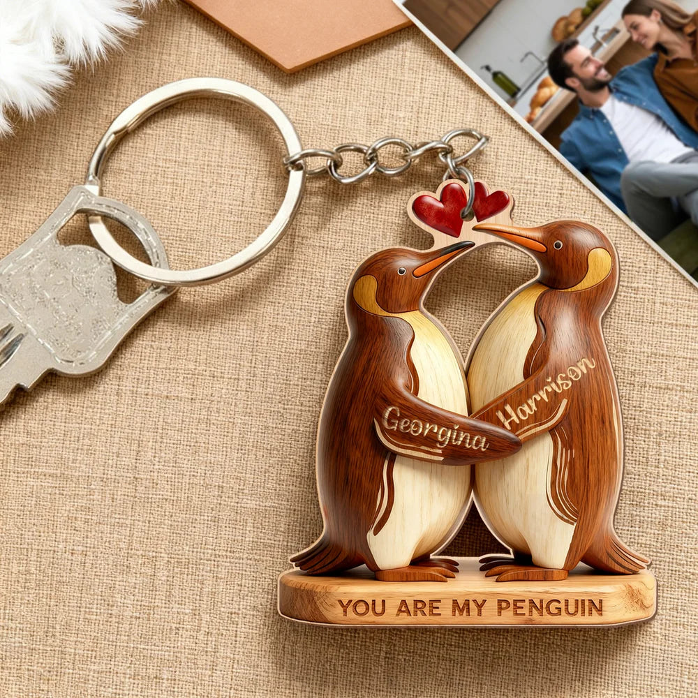 Personalised You Are My Penguin Acrylic Keychain with Name Valentine's Day Birthday Anniversary Gift for Couple Boyfriend Girlfriend
