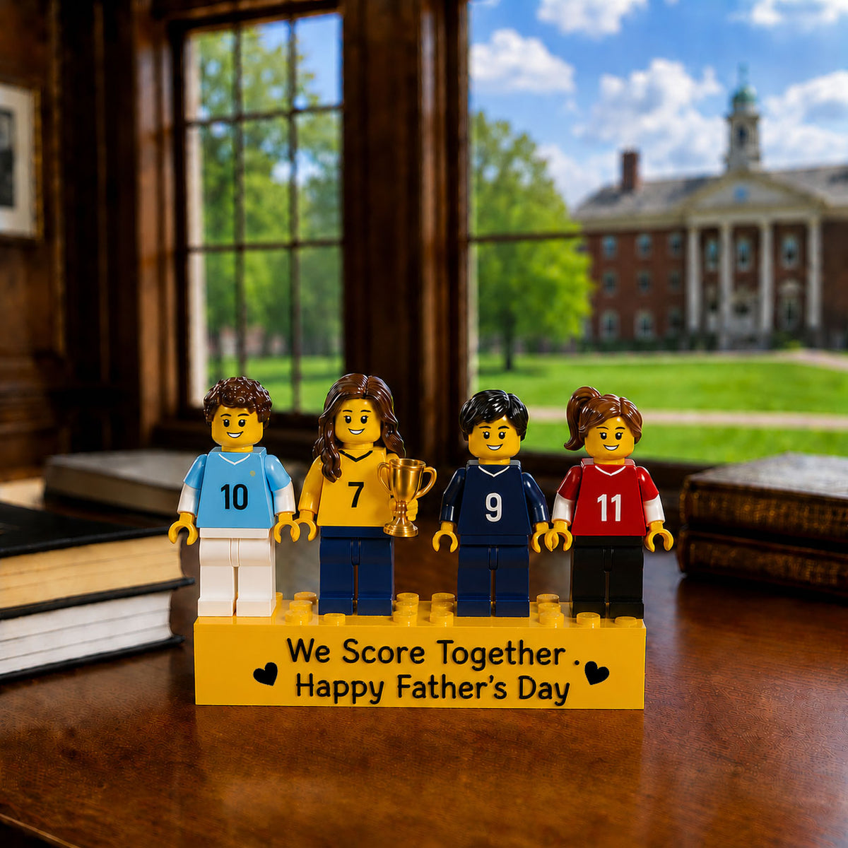 Personalized Minifigure Set with Custom Display Case , Custom Soccer Family Minifigure Fathers Day Personalised Mini Figure Gift for Dad, Family Champion Team Gift