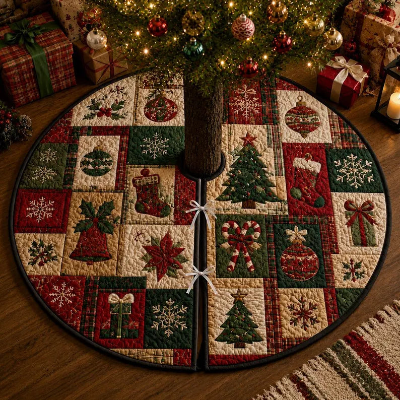 Christmas Tree Skirt Quilt, Patchwork Holiday Tree Mat, Quilted Plaid Snowflake Candy Cane Farmhouse Christmas Decor Gift f813648e-883c-488f-b3d5-c2417d2d9eaa-nnhjhjhj-1-.webp