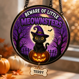 Halloween Cat Garden Flag – Beware of Little Meownsters (Personalized Name) - Personalized 1 Layered Suncatcher with Charm f82b5018-9b9c-4f78-8aeb-9d47e8d3a7bd.jpg