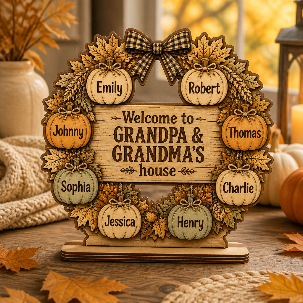 Custom Pumpkin Patch Grandkids Welcome Sign — Fall Tabletop Wood Stand - Personalized Wooden custom shape Standing 2 layer (5mm) f8487fb9-39da-4392-8b49-5f953188edce.jpg