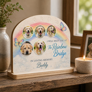 Rainbow Bridge Pet Memorial Table Sign - 5 Photo Collage - Personalized Wooden Photo Table Sign f86892ff-d661-4c36-82fb-ac6796301f33.jpg