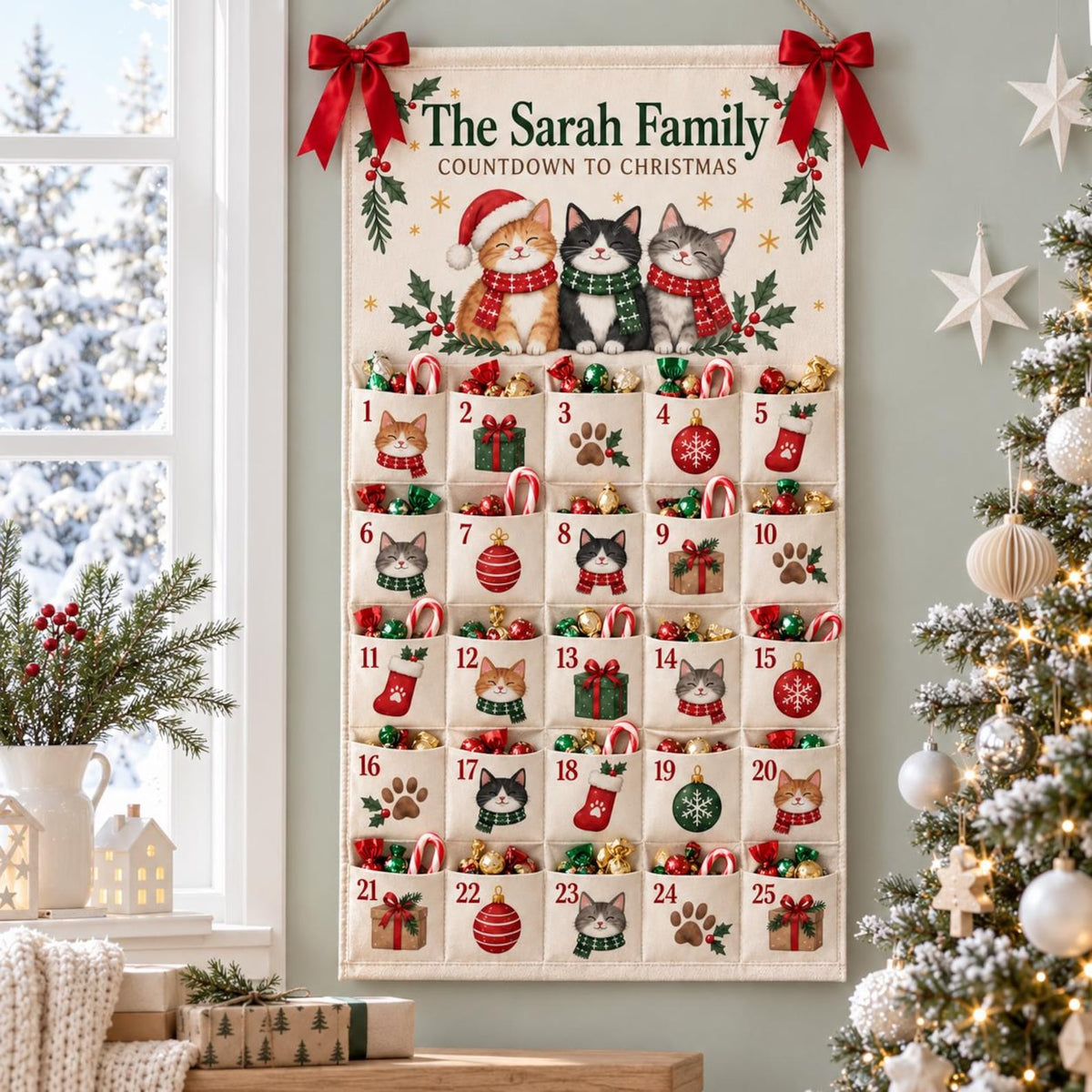Personalized Cat Advent Calendar, Canvas Christmas Countdown with 25 Pockets, Custom Family Name Wall Hanging, Reusable Christmas Home Decor f86ecec5-8ebe-4930-a921-7894e4c452b4-il_1588xN.8553328678_6bf6.jpg
